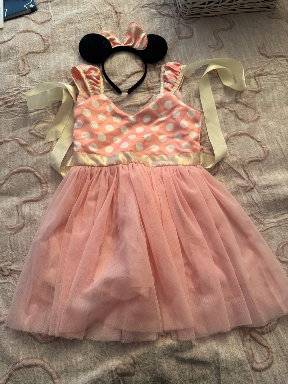 Minnie Mouse Pink Polka Dot Tulle Dress Costume with Ear Headband